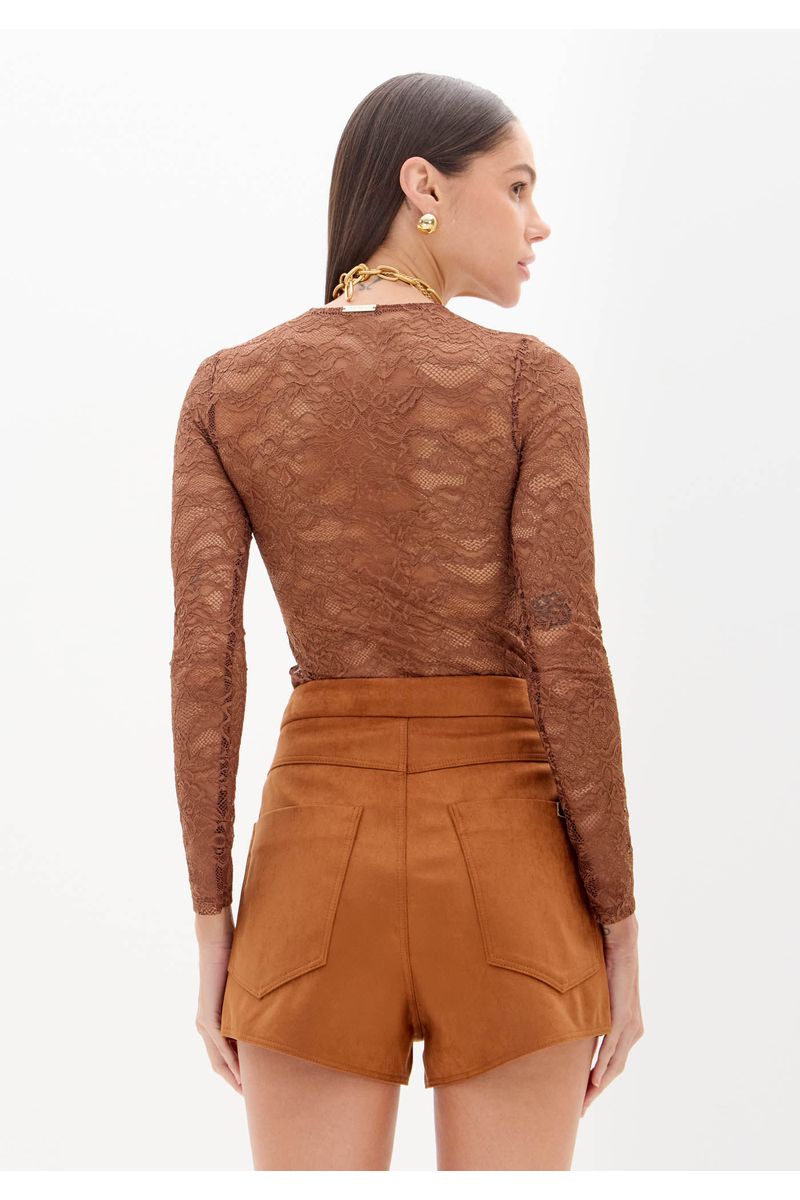 Short Cintura Alta Malha Suede