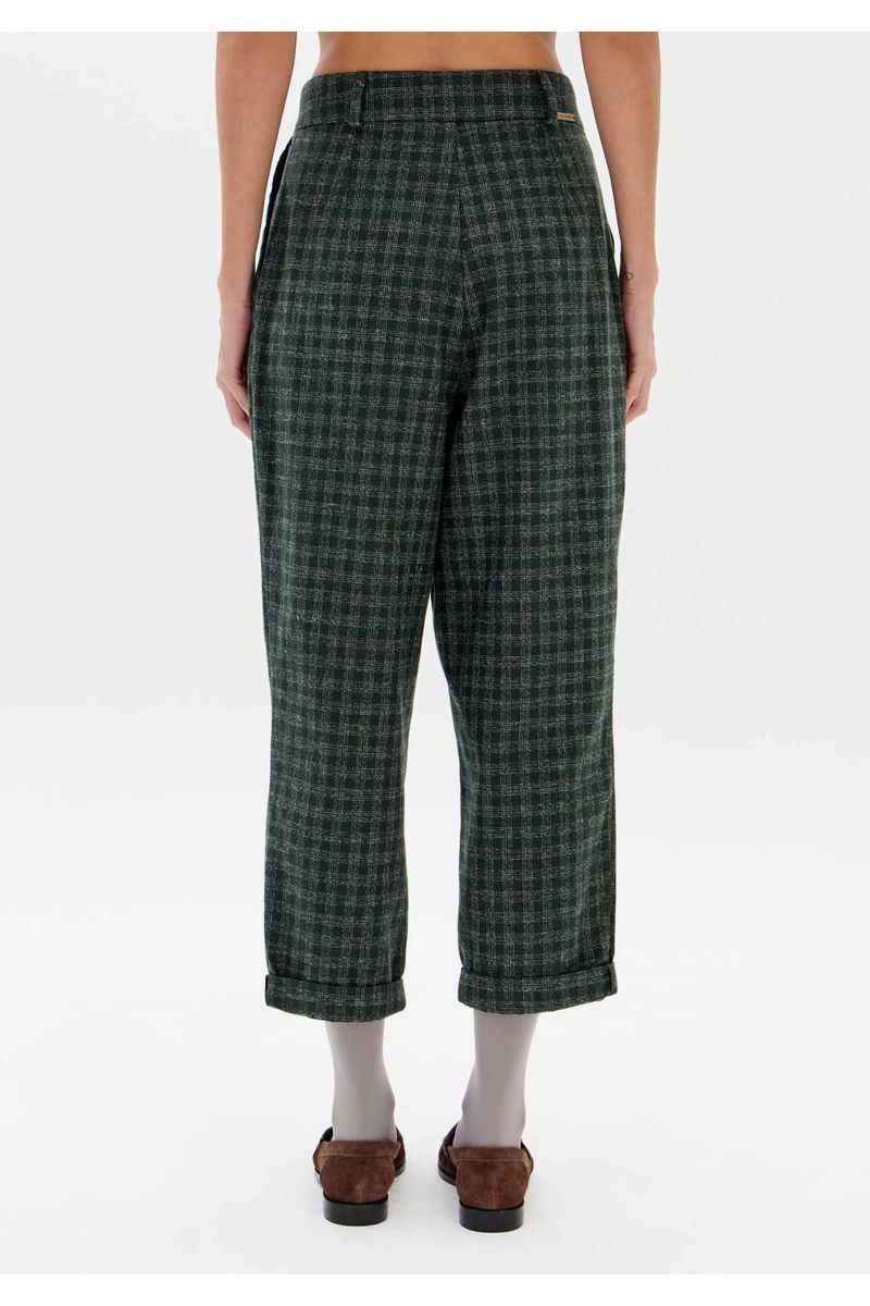 Calça Carrot Xadrez Com Cintura Alta