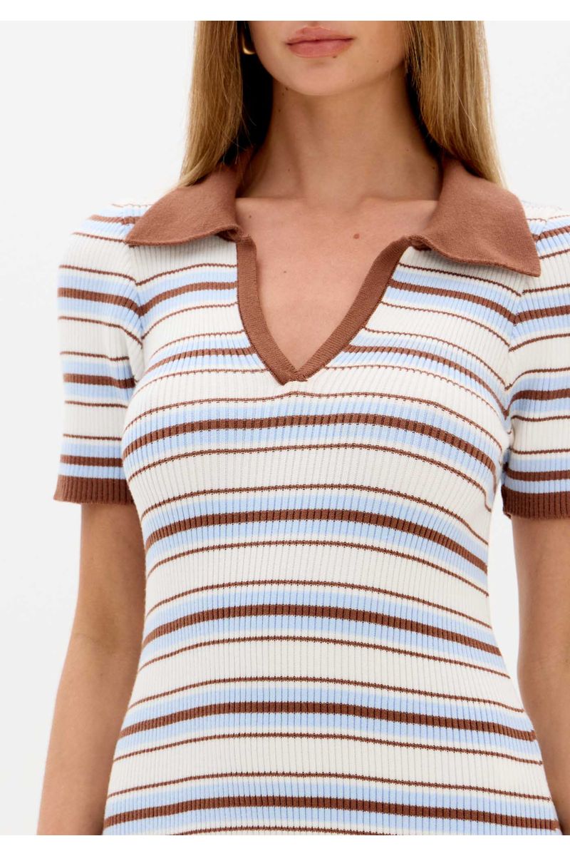 Vestido Super Midi Tricô Com Gola Polo