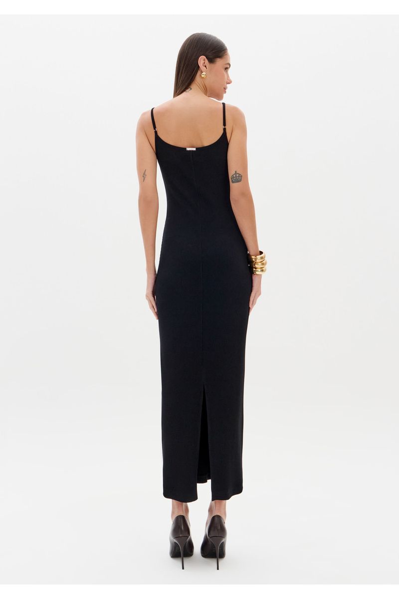 Vestido Canelado De Alças Com Renda