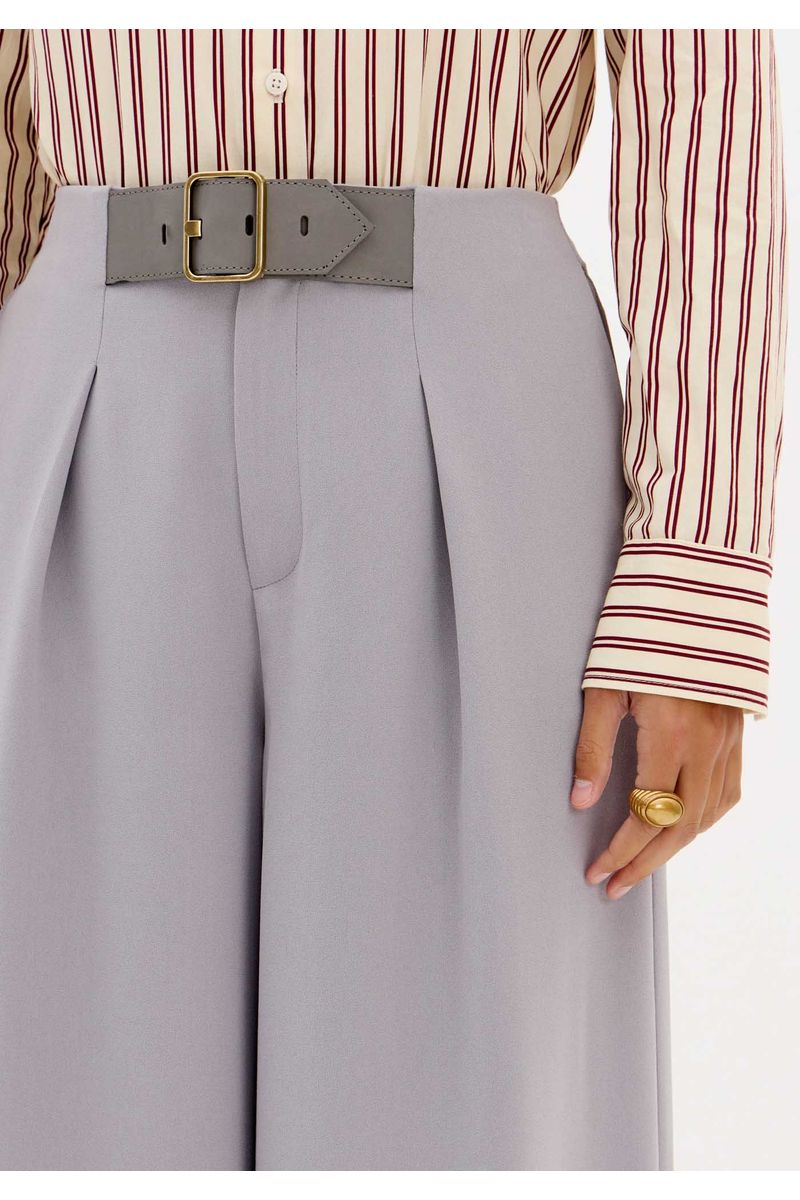 Calça Wide Leg Fivela Com Cintura Alta