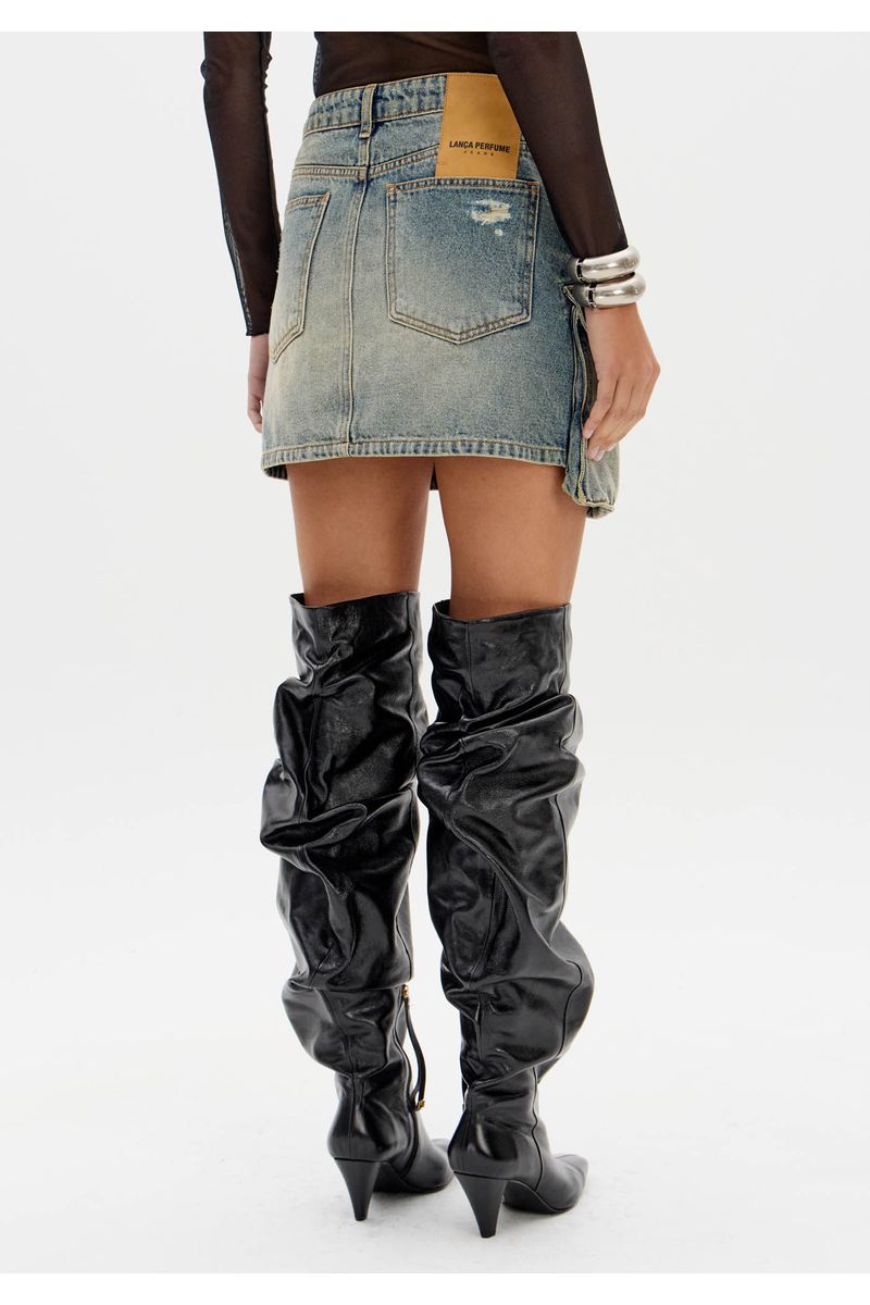 Saia Jeans Curta Com Bolsos Cargo