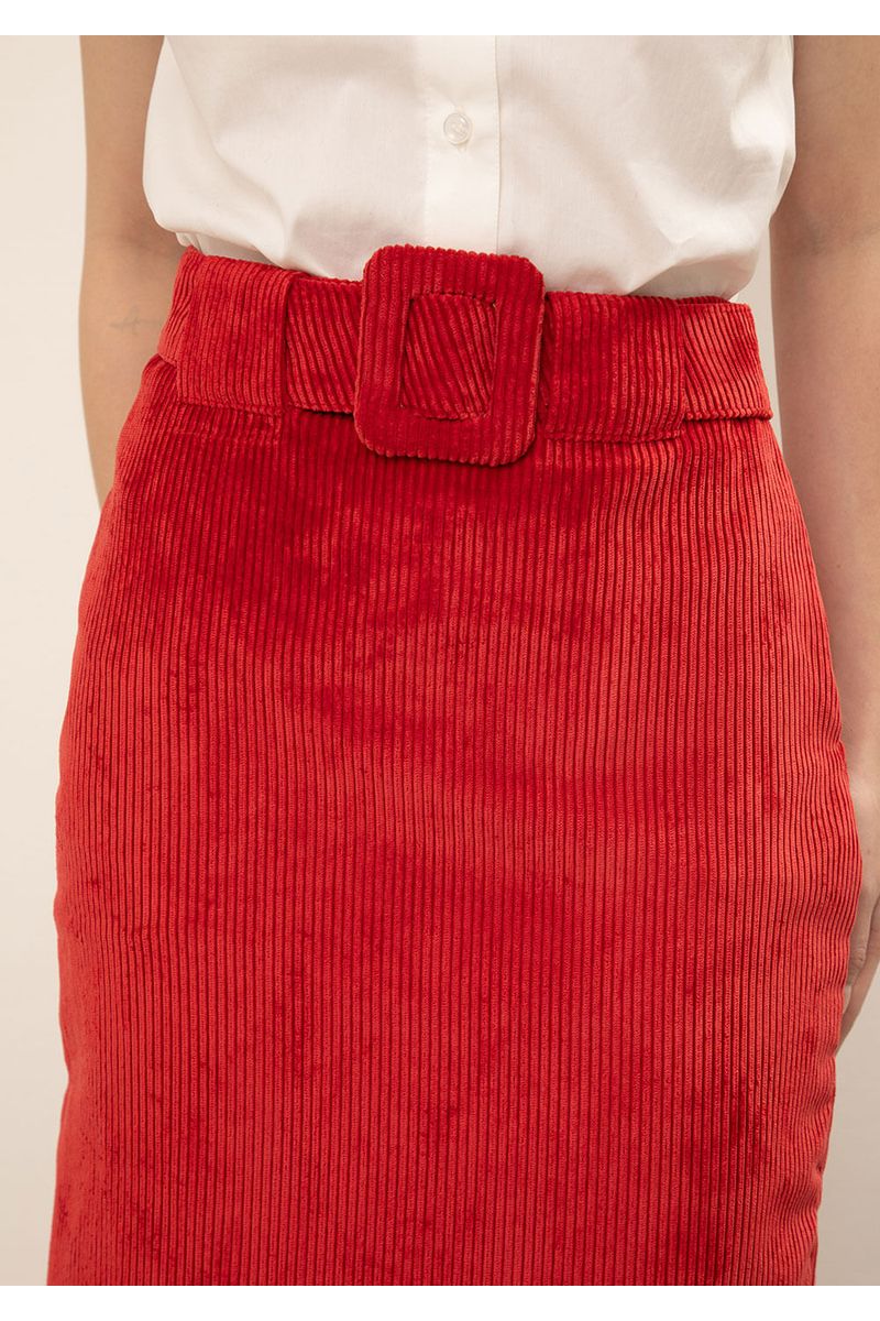 Saia Iódice Lápis Alta Midi Vermelho