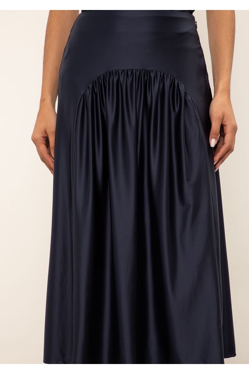 Saia Iódice Evasê Alta Midi Azul