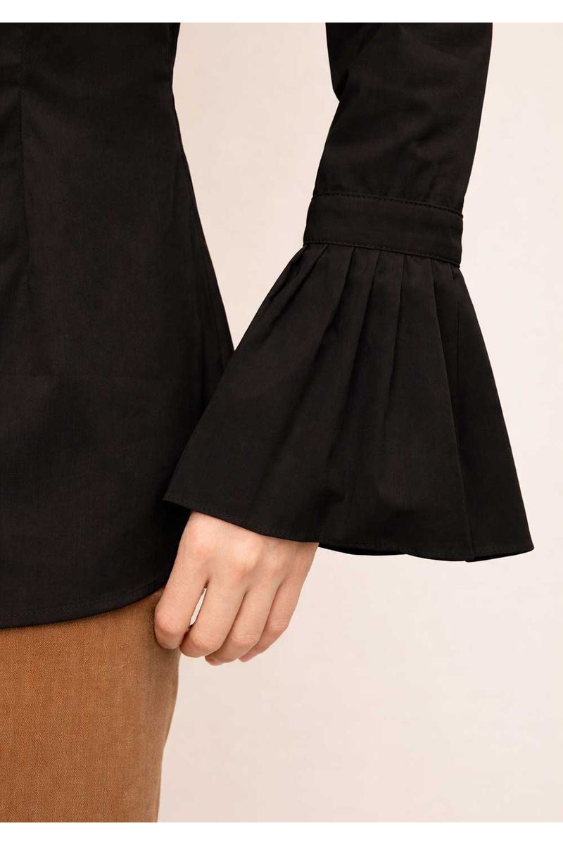 Camisa Iódice Ajustada Gola Tradicional Manga Longa Padrão Preto