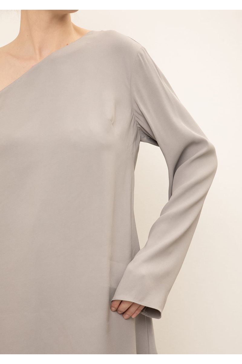 Vestido Iódice Solto Um Ombro Só Manga Longa Curto Cinza