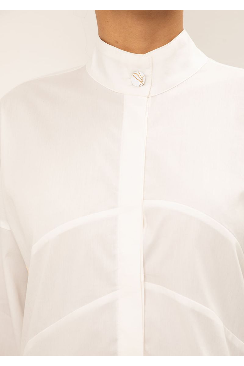 Camisa Iódice Solta Gola Alta Manga Longa Alongada Off White