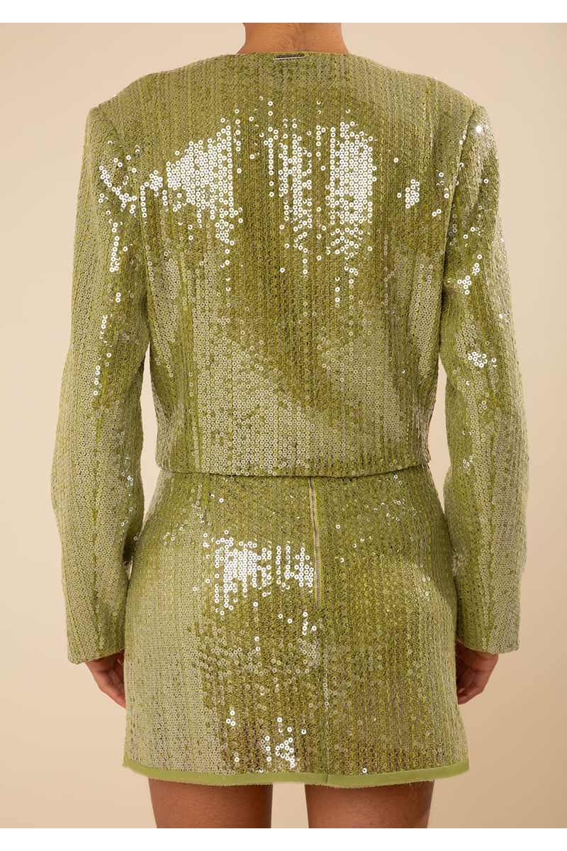 Blazer Morena Rosa Solto Manga Longa Cropped Verde