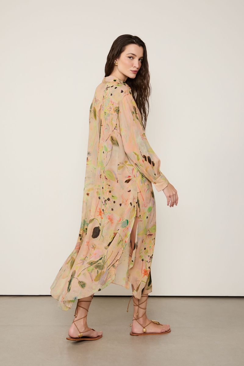 Chemise De Georgette Leve Longa Estampada