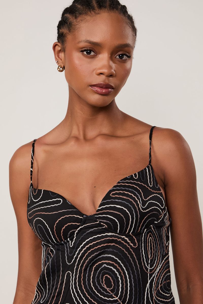 Vestido De Georgette Midi Bordado Com Bojo Preto