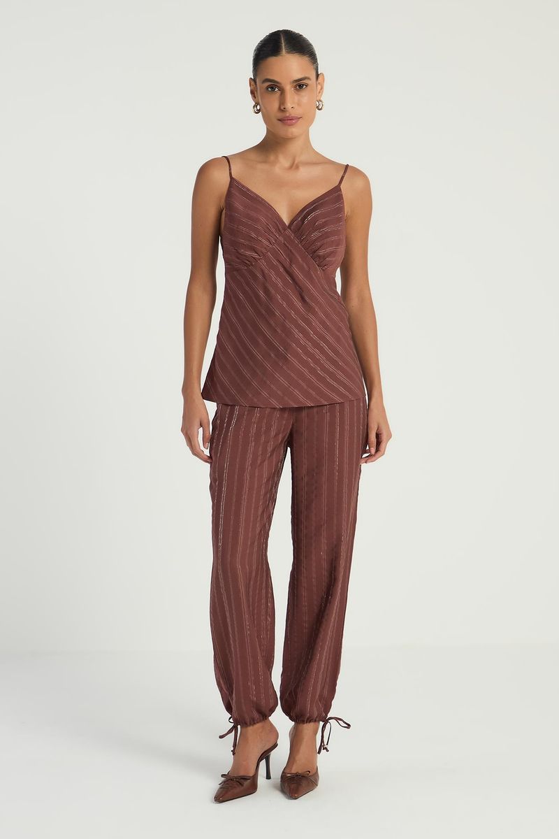 CAMISETA COM LISTRAS EM LUREX - MARROM