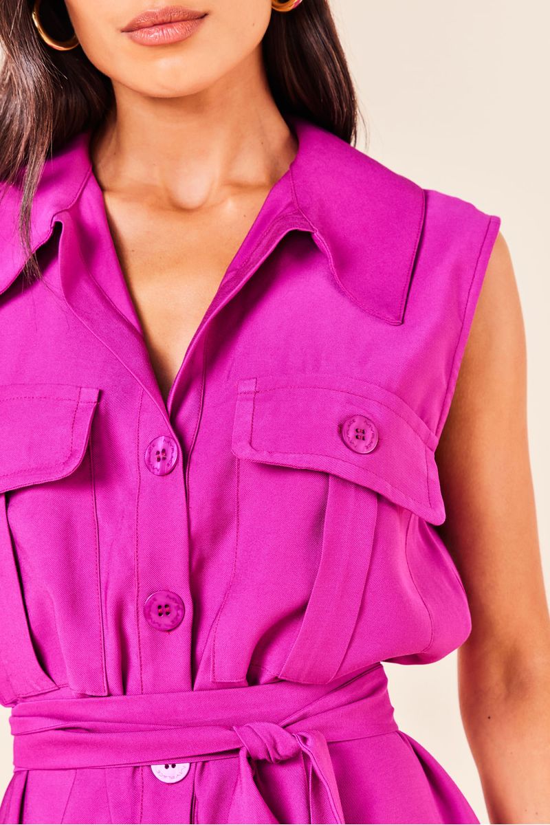 Chemise Sem Manga e Com Cinto-SCARLET