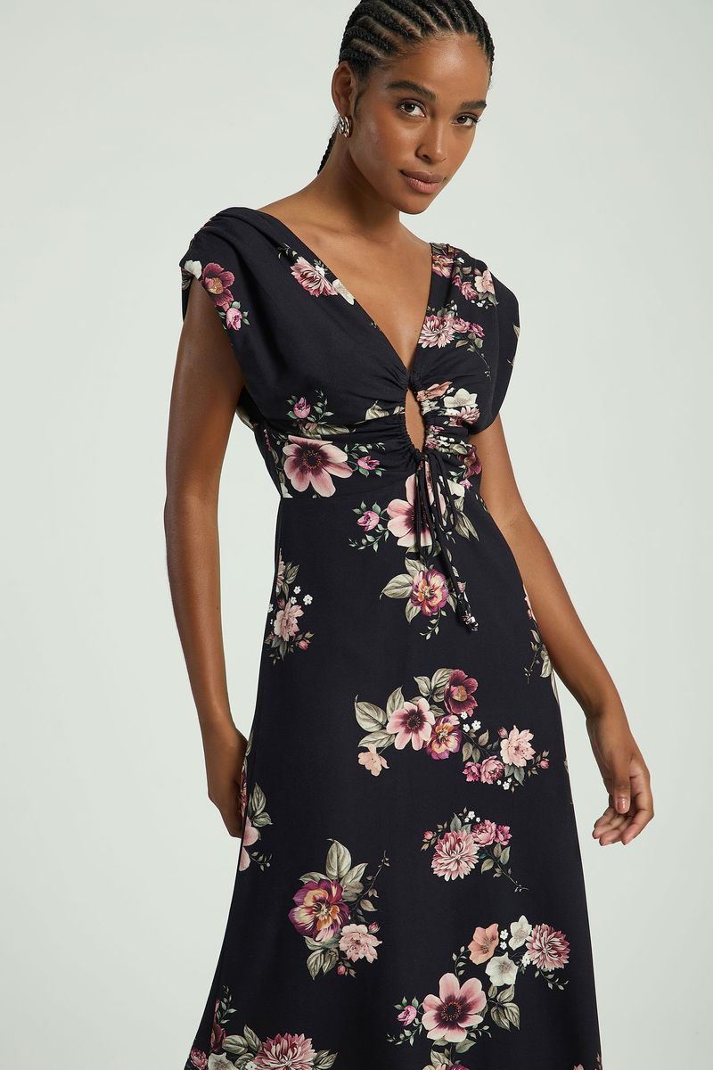 VESTIDO LONGO ESTAMPADO COM DECOTE V-EST FLORAL BOHO
