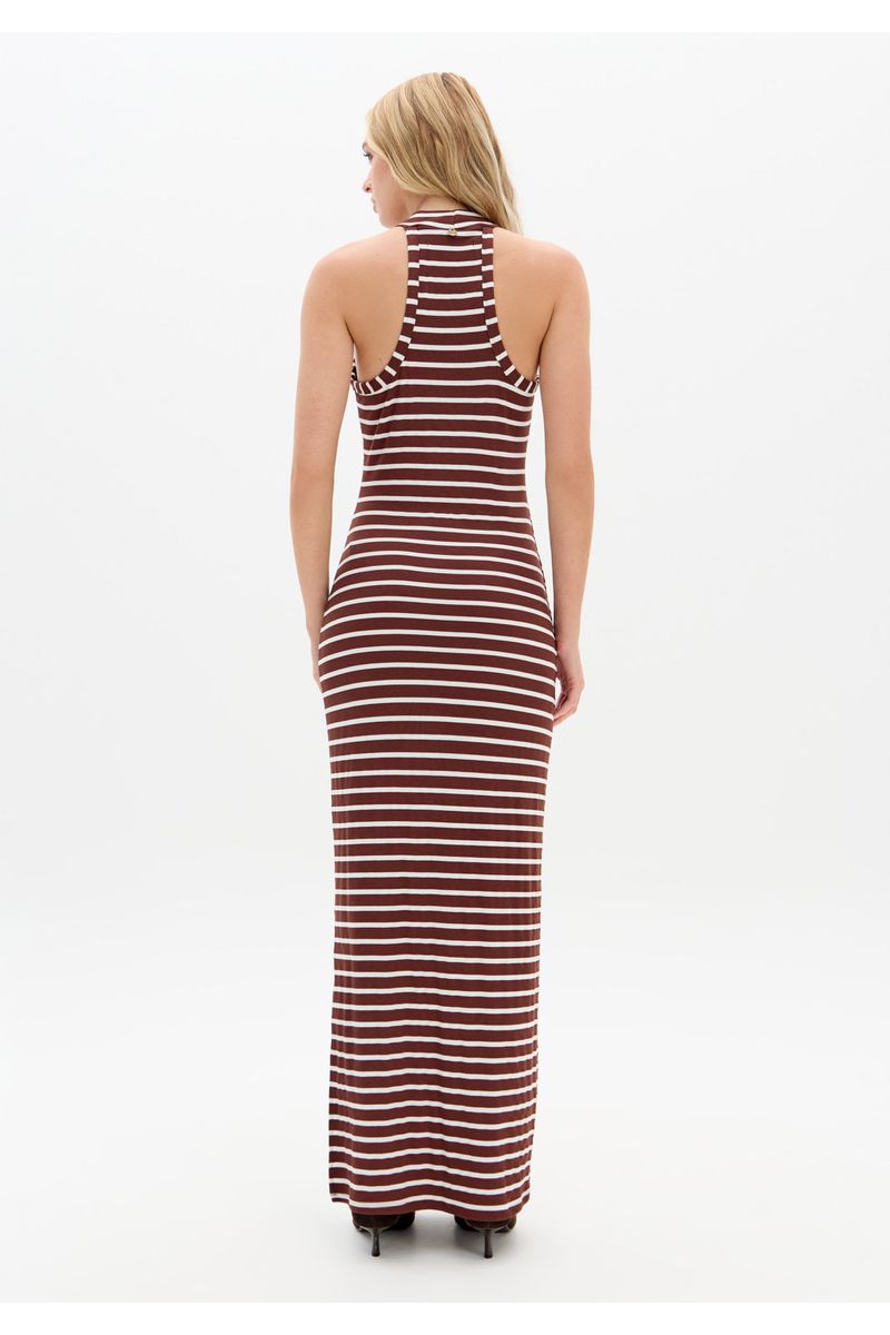 Vestido Super Midi Canelado Listrado