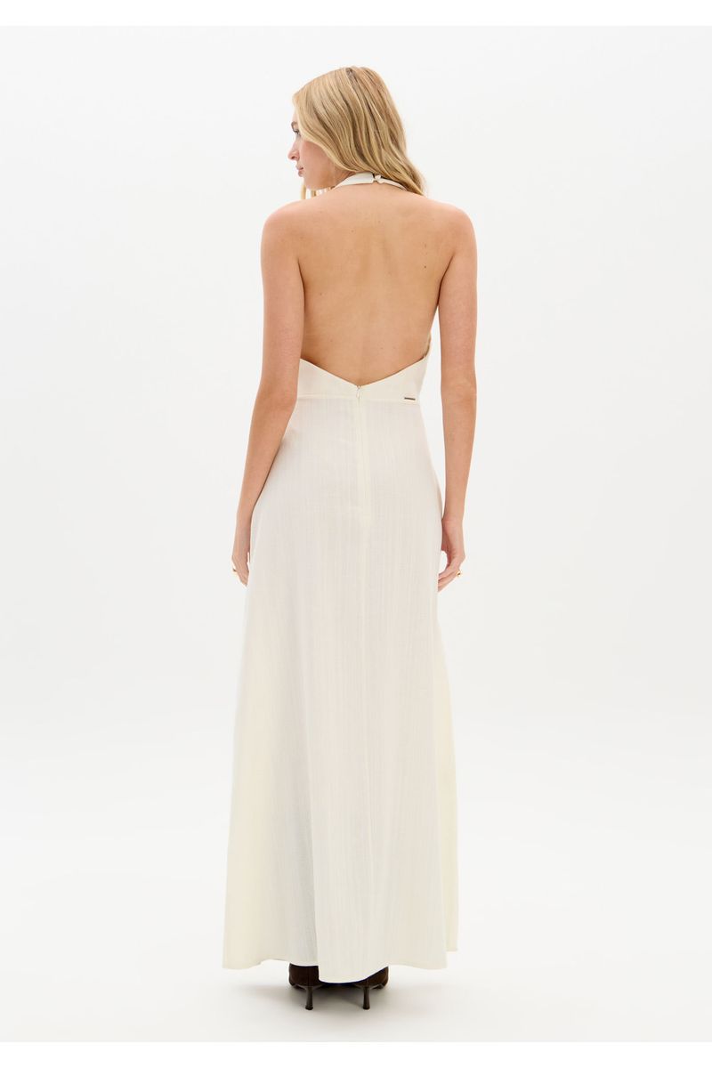 Vestido Super Midi Frente Única Com Linho