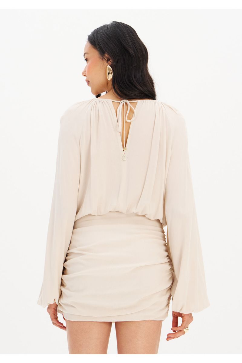 Vestido Curto Crepe Manga Longa