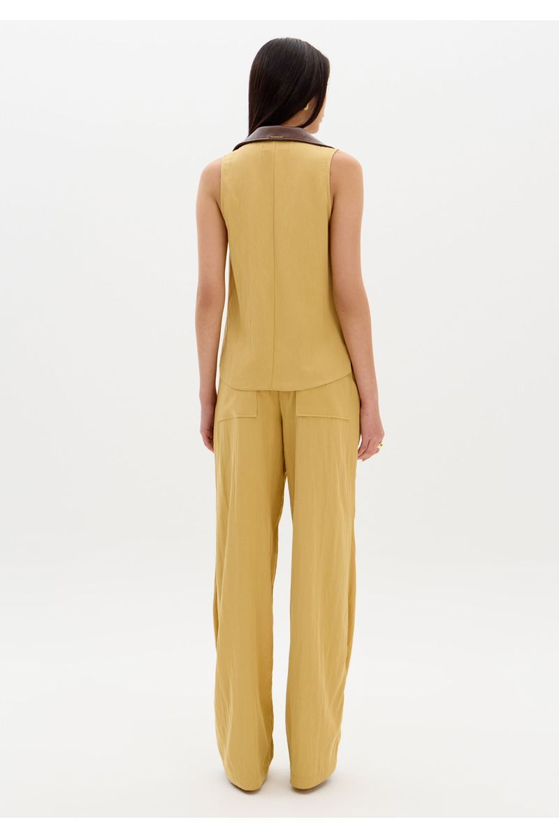 Calça Wide Leg Cintura Média Bicolor