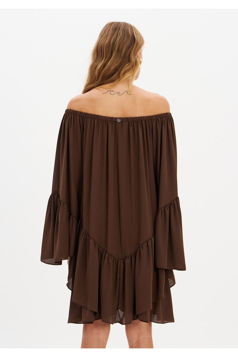 Vestido Curto Ombro A Ombro Com Babado