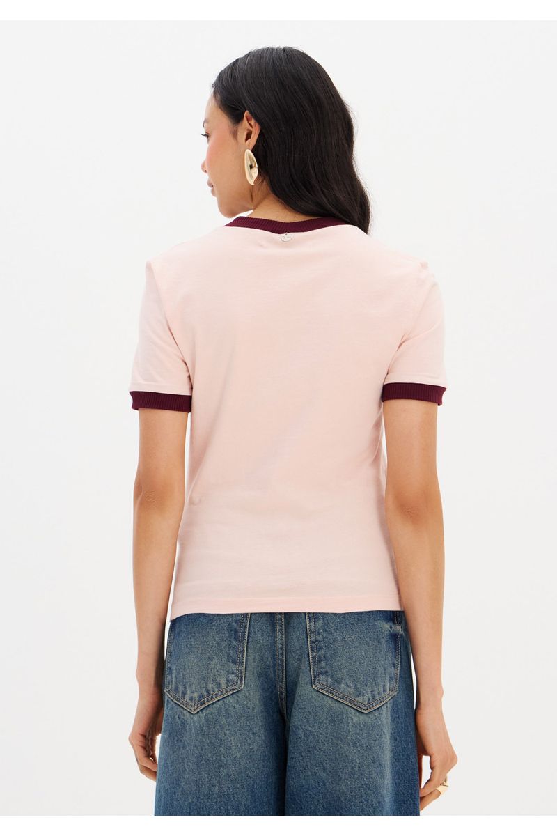 T-Shirt Baby Look Bicolor Com Estampa