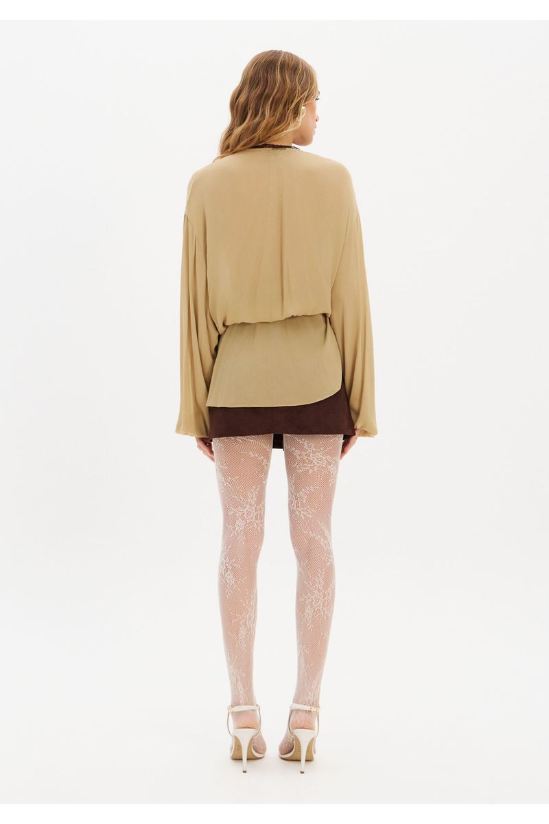 Blusa Manga Longa Ampla Com Renda