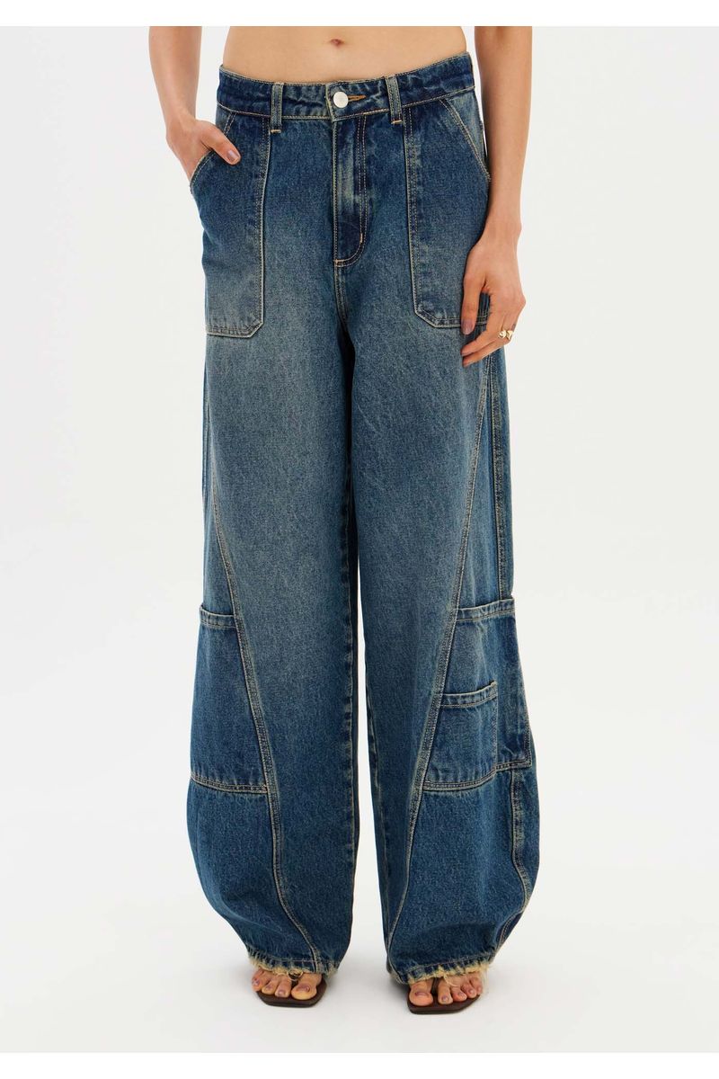 Calça Jeans Barrel Leg Cintura Média