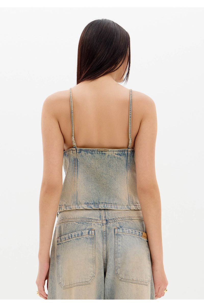 Blusa Jeans De Alça com Zíper