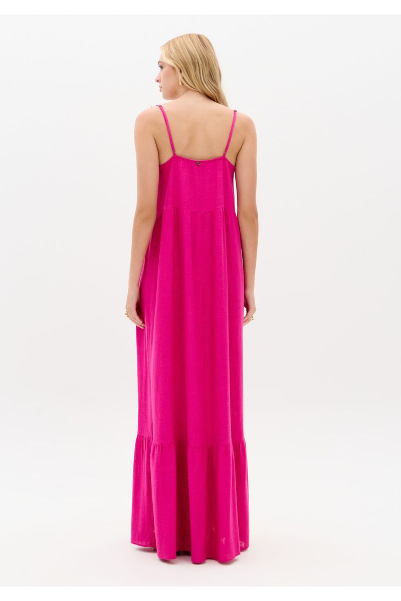 Vestido Longo De Alça Com Linho