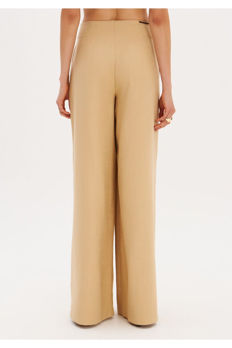 Calça Wide Leg Com Linho