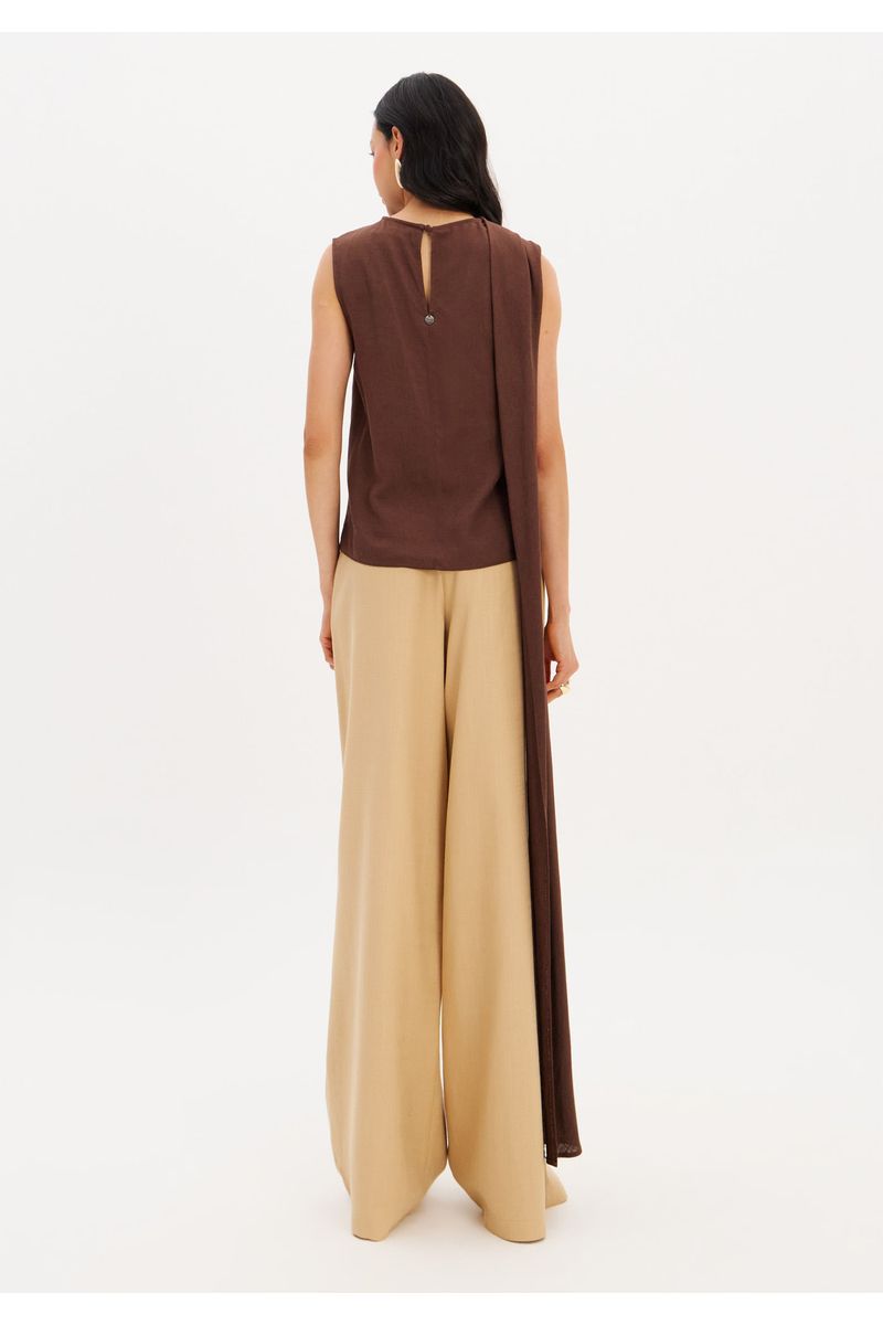 Calça Wide Leg Com Linho