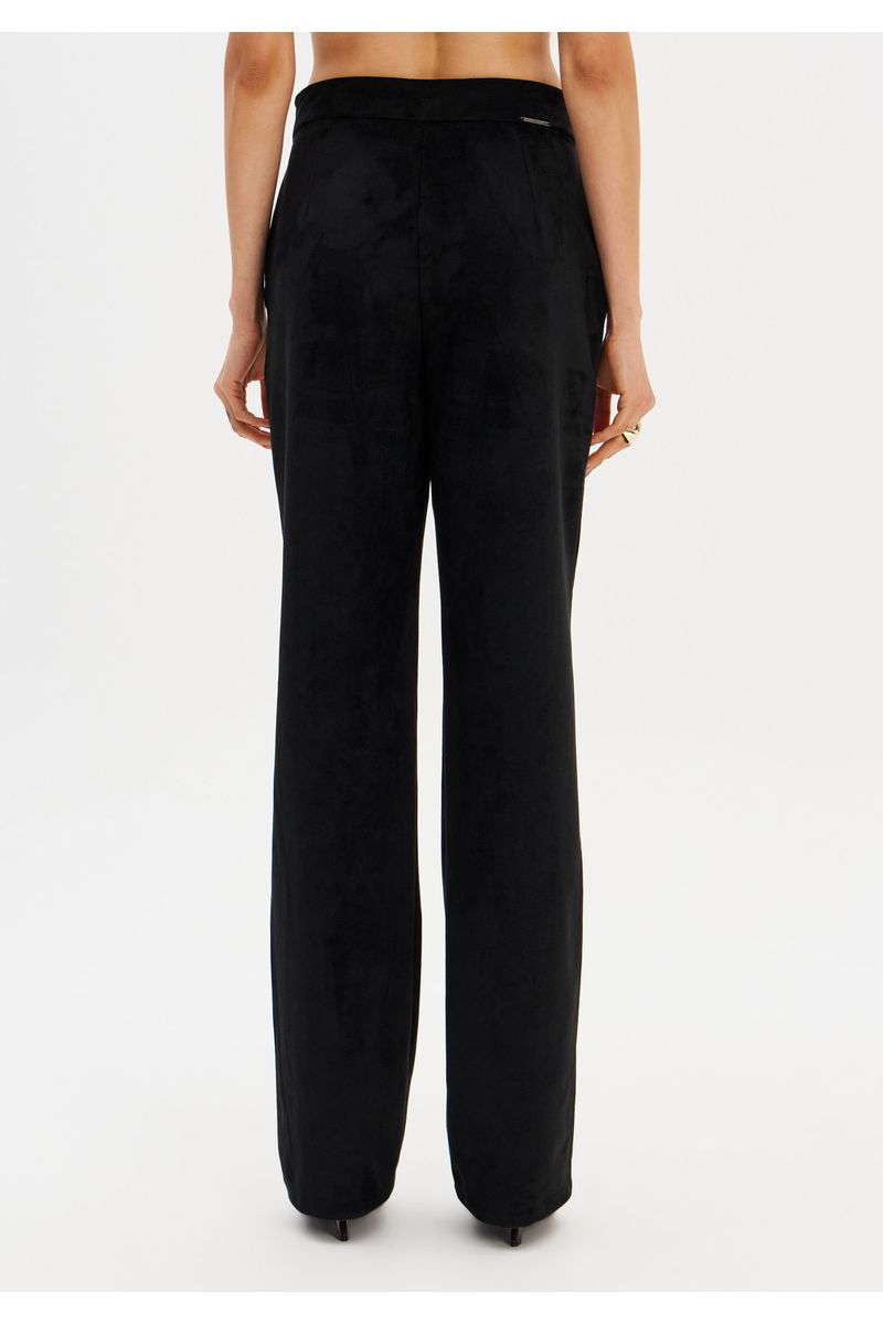Calça Reta Cintura Média De Suede