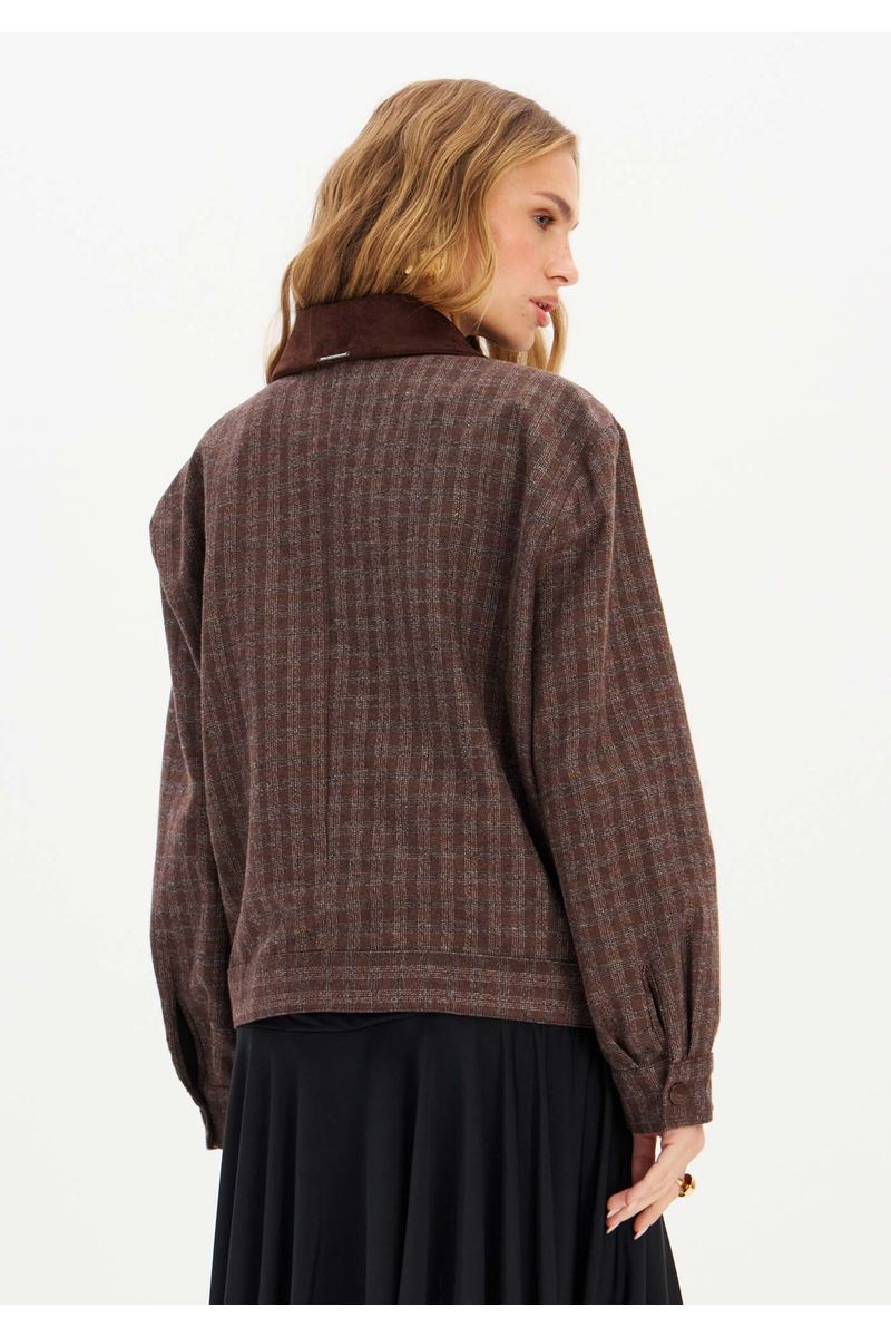 Jaqueta Bomber Em Suede Xadrez