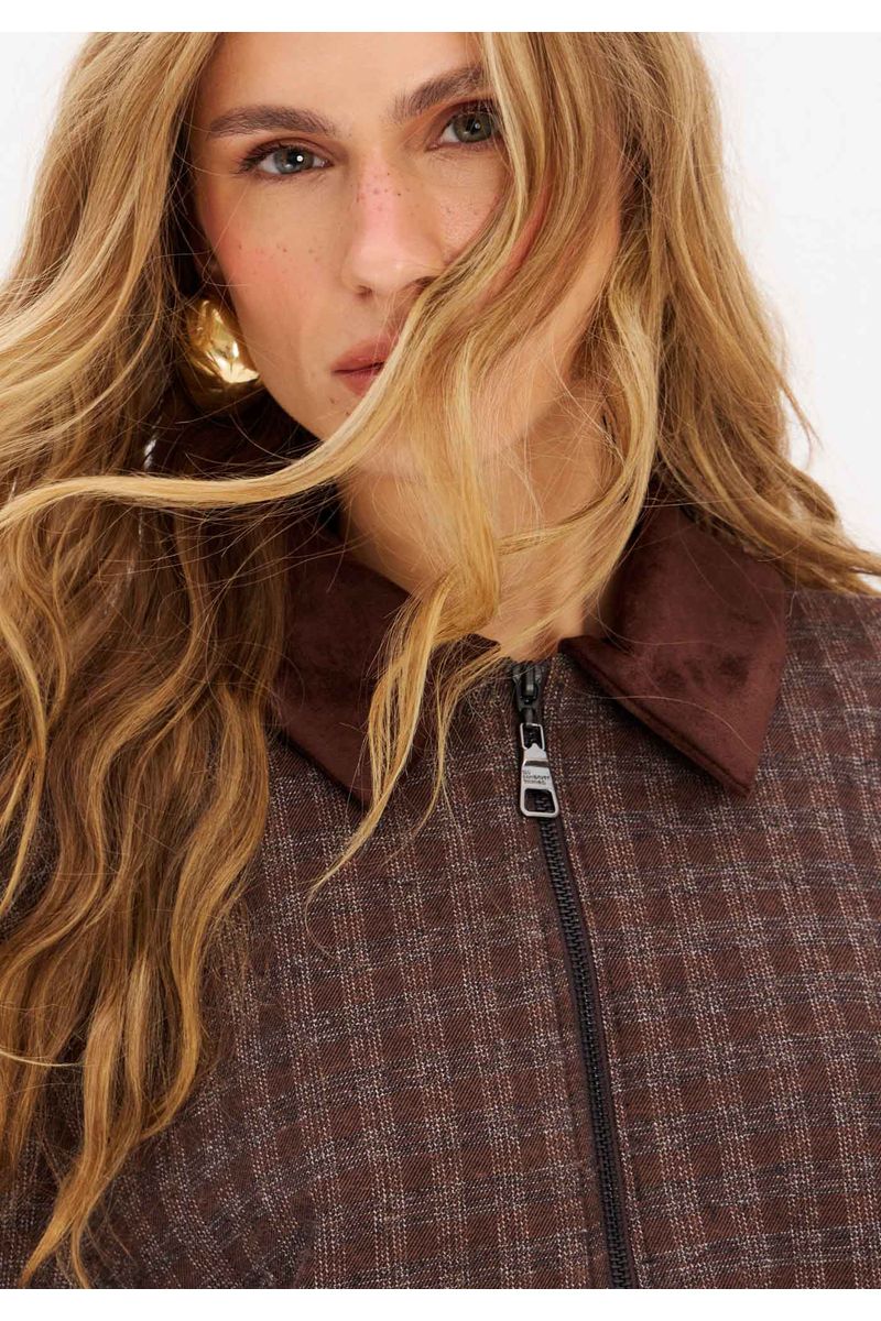 Jaqueta Bomber Em Suede Xadrez