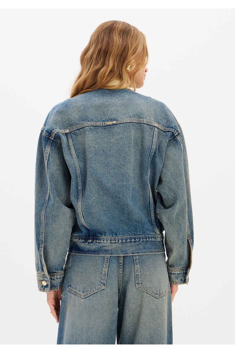 Jaqueta Jeans Com Gola Contraste