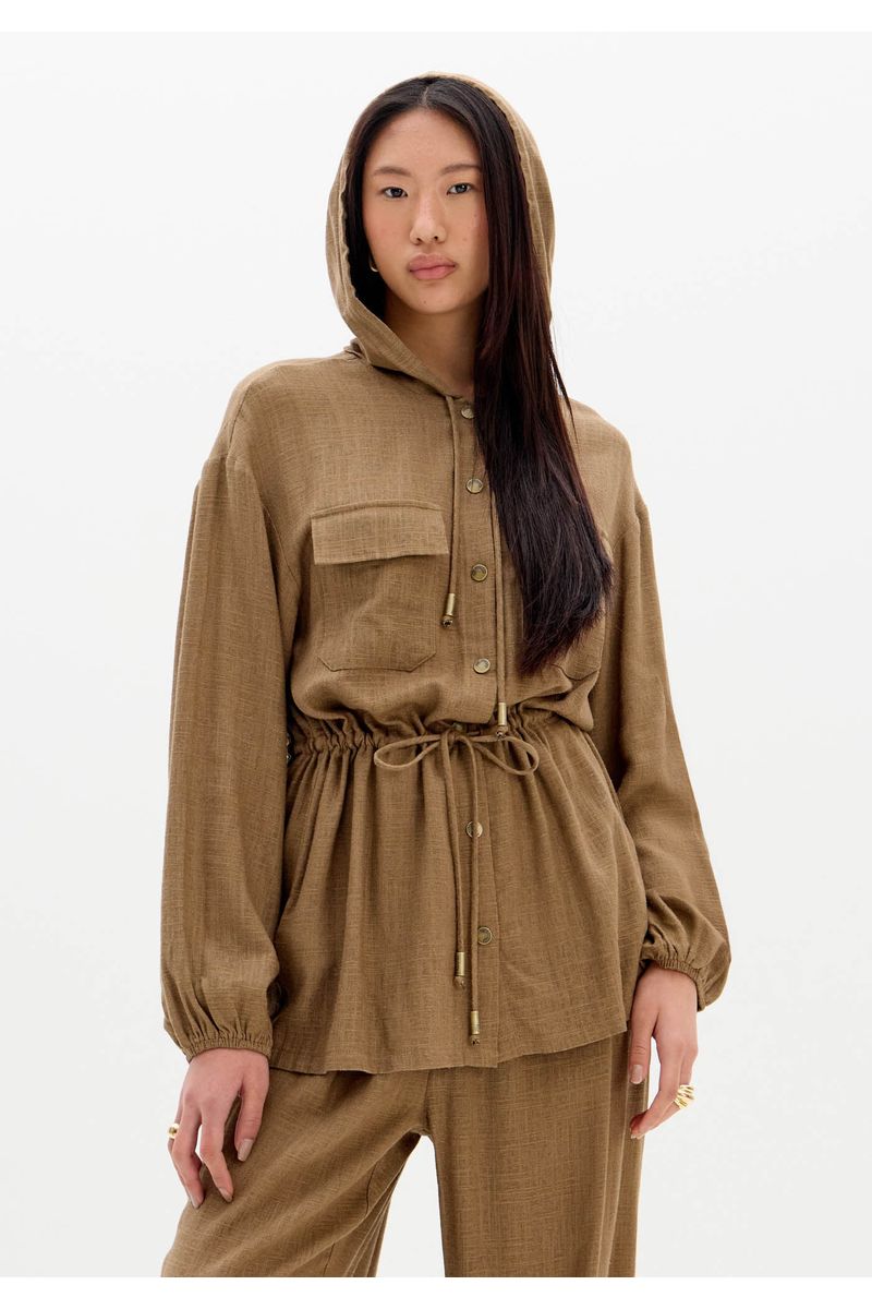 Parka Manga Longa Com Linho