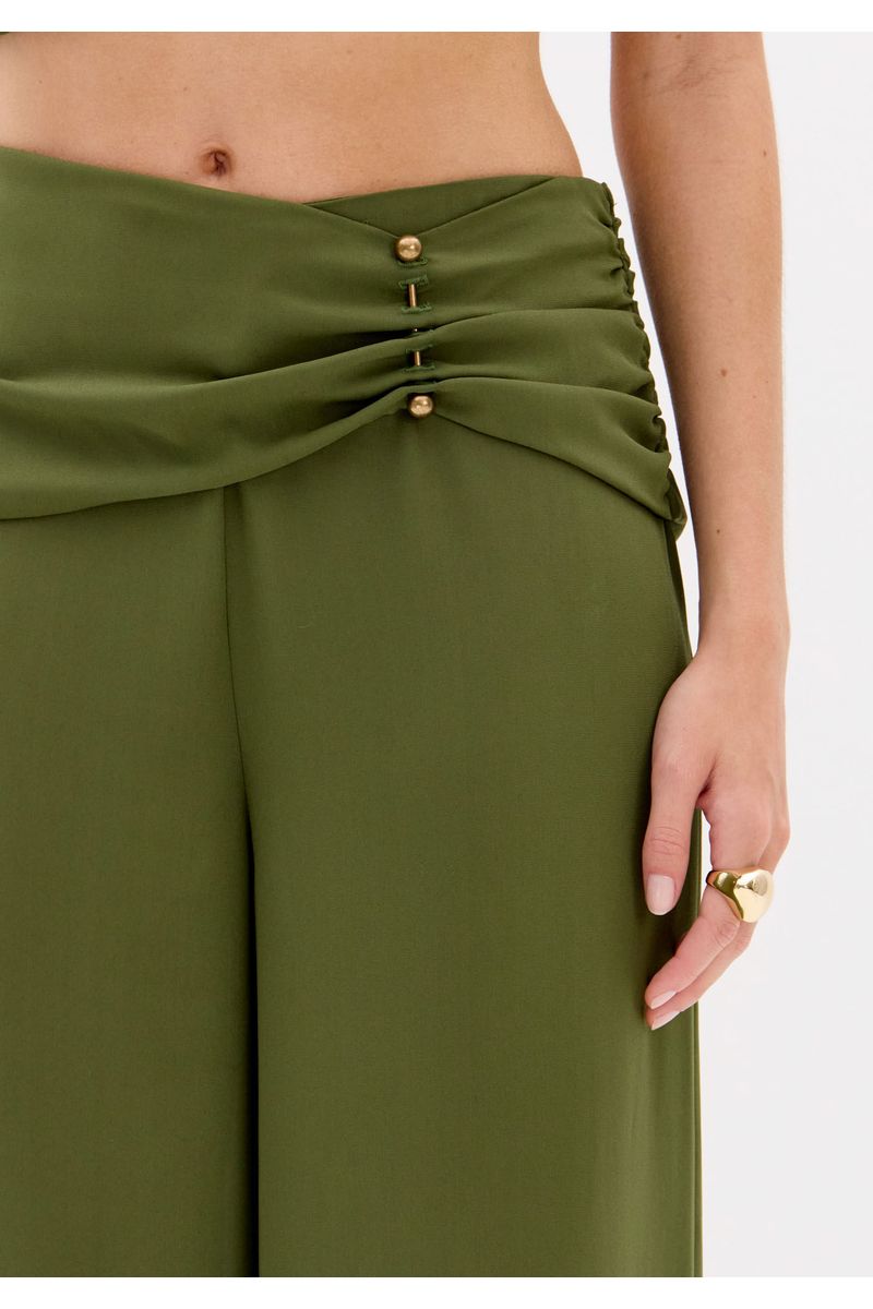 Calça Pantalona Cintura Média Com Pala