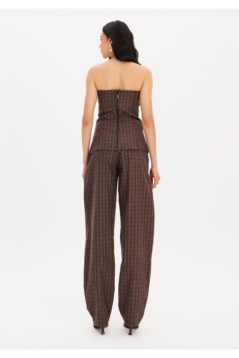 Calça Barrel Cintura Média Xadrez