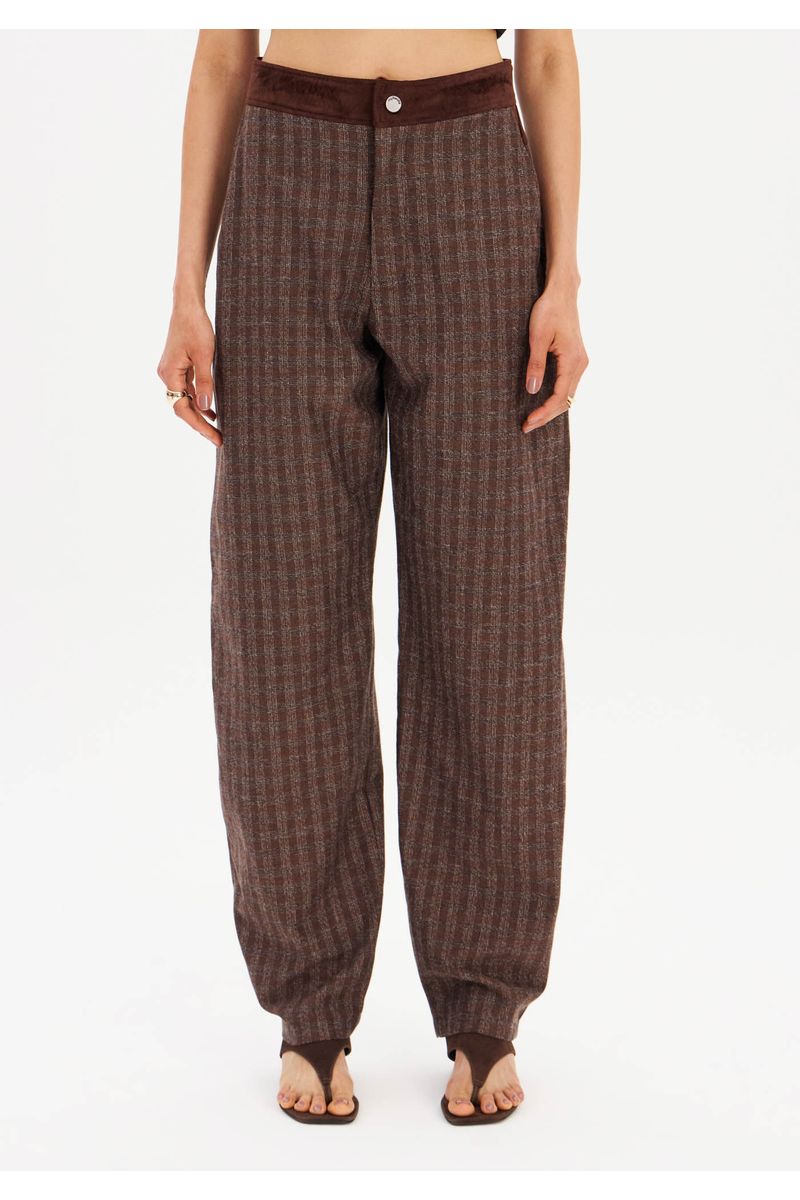 Calça Barrel Cintura Média Xadrez
