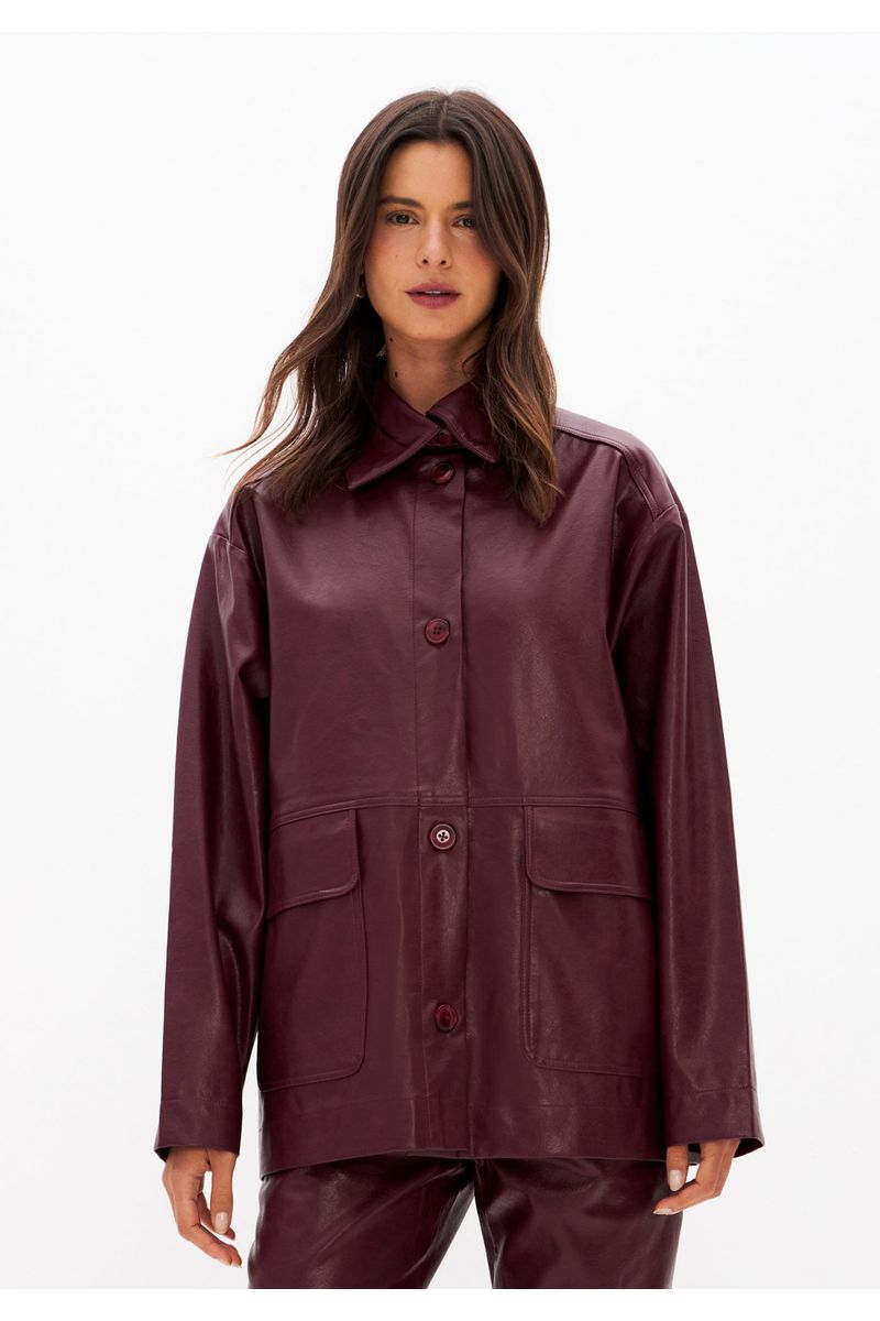 Casaco Oversized De Pu Com Bolsos