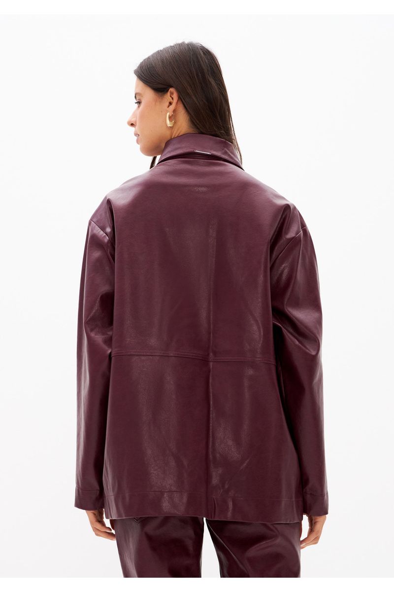 Casaco Oversized De Pu Com Bolsos