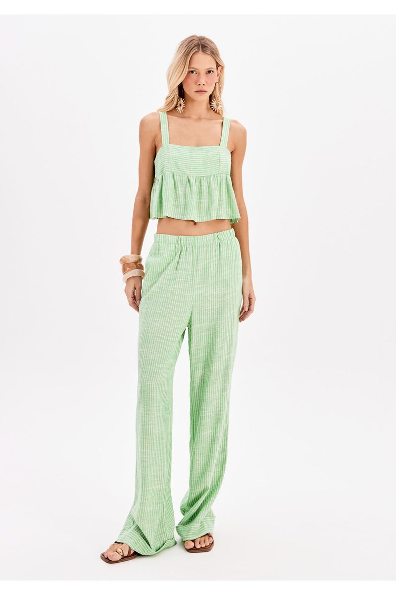 Blusa Cropped Ampla Com Linho Listrada