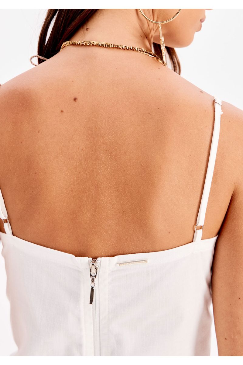 Blusa Sarja Curta Bordado Com Alças