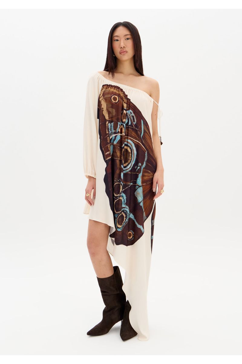 Vestido Curto Assimétrico Ombro Único Estampado