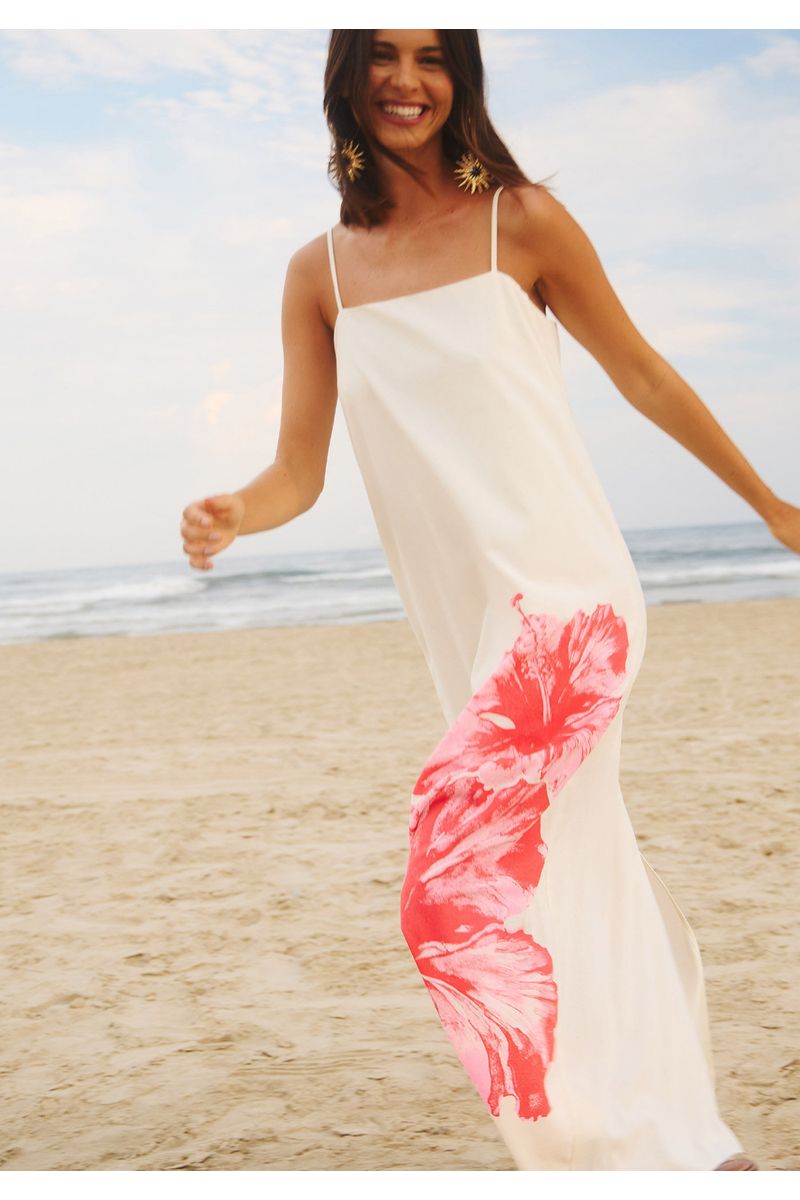 Vestido Super Midi De Alça Com Linho