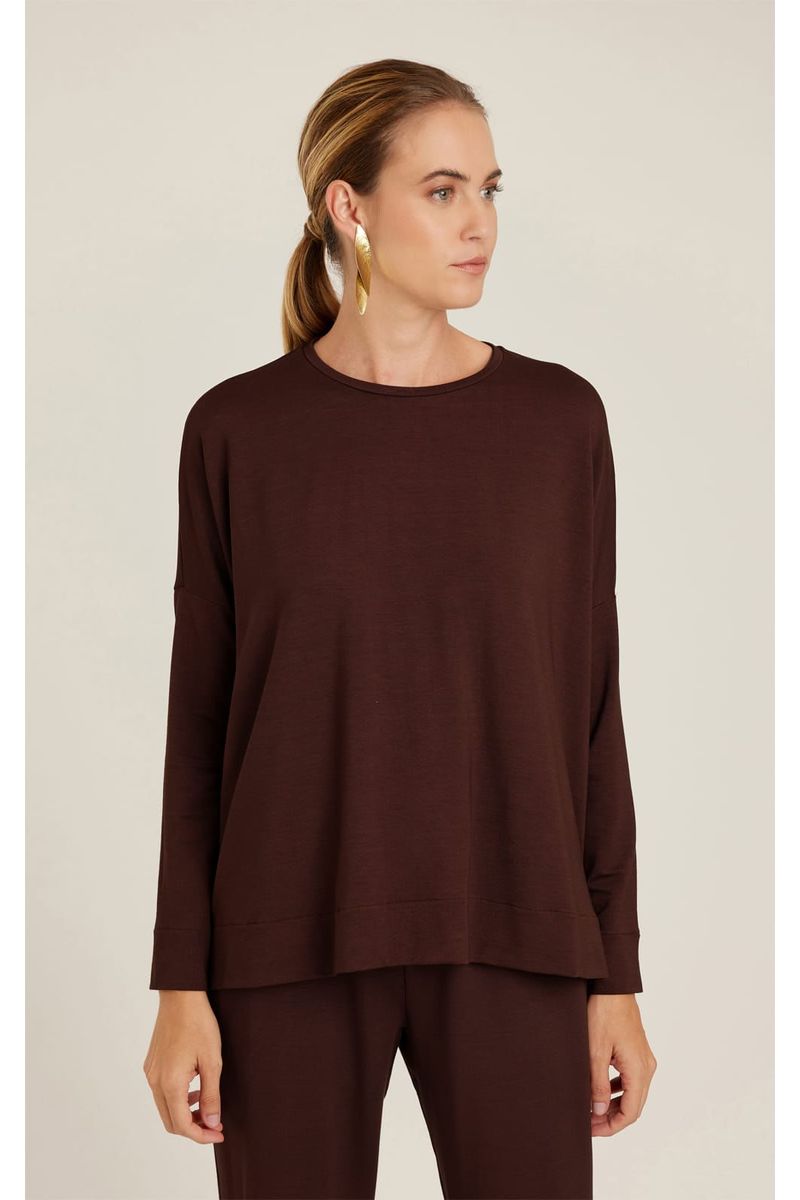 Blusa Moletinho Manga Longa Café