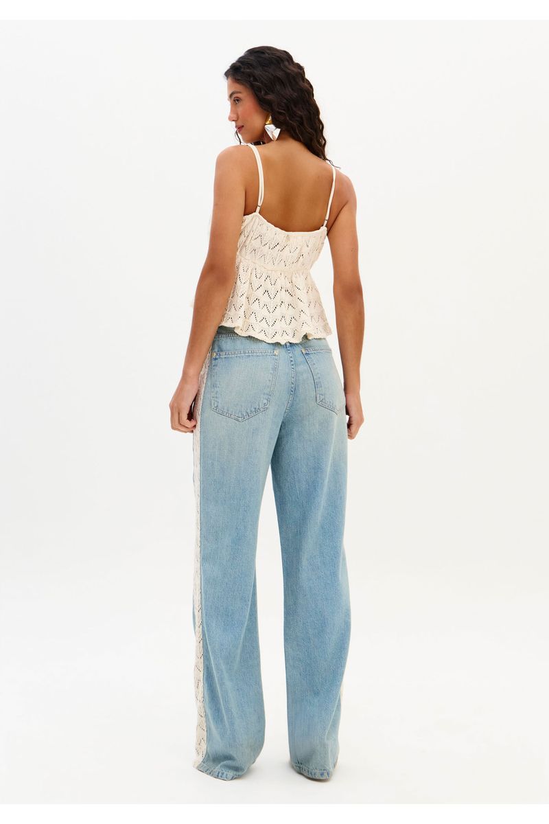 Calça Jeans Full Length Com Tricô Cintura Alta