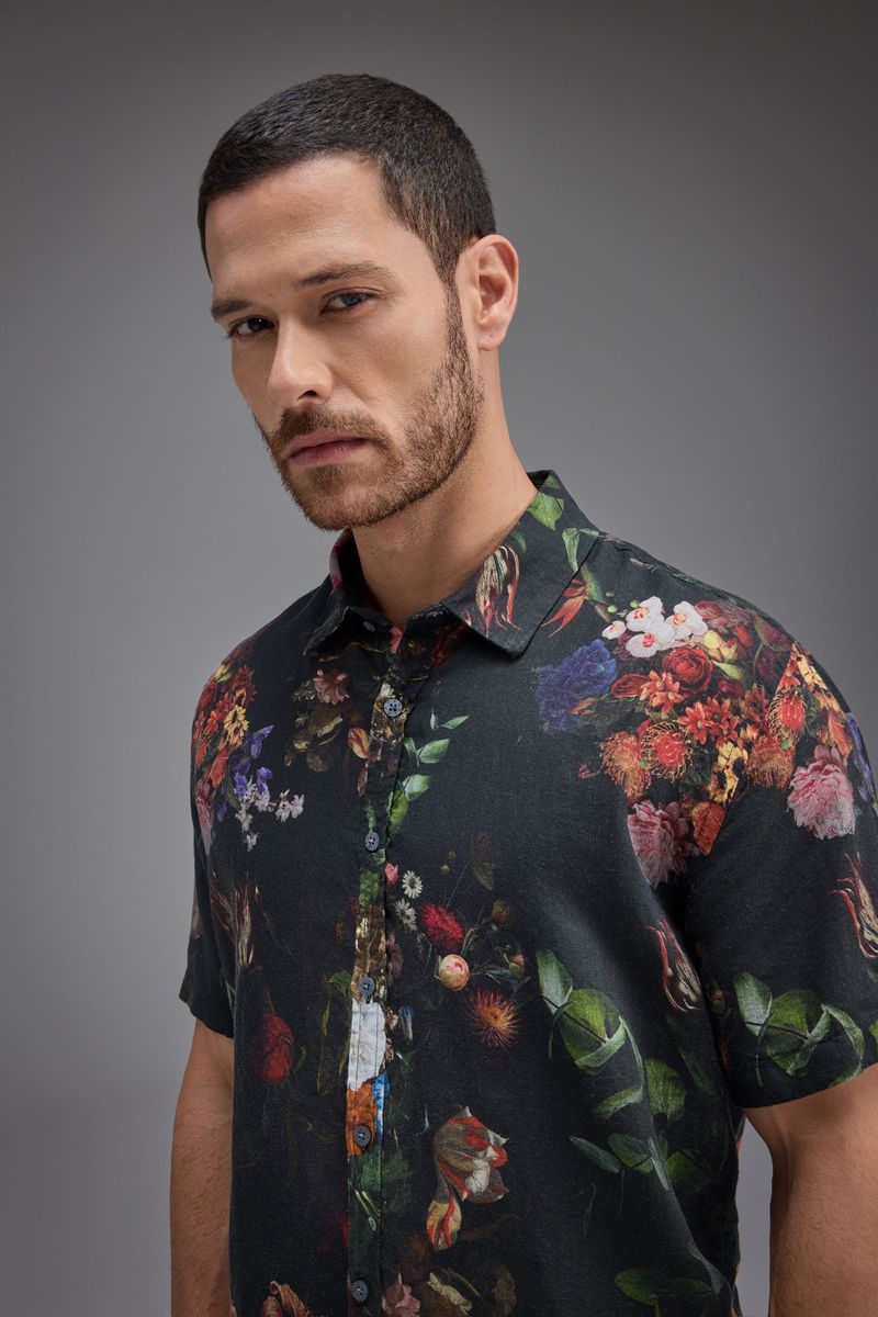 Camisa Mc Linho Estampado Floral Urbano