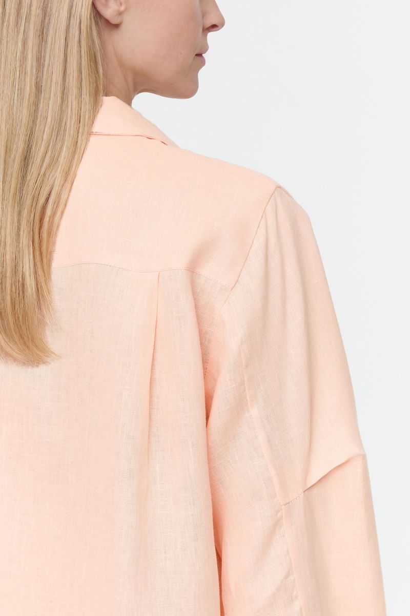 Camisa Ampla De Cambraia De Linho Rosa Pêssego