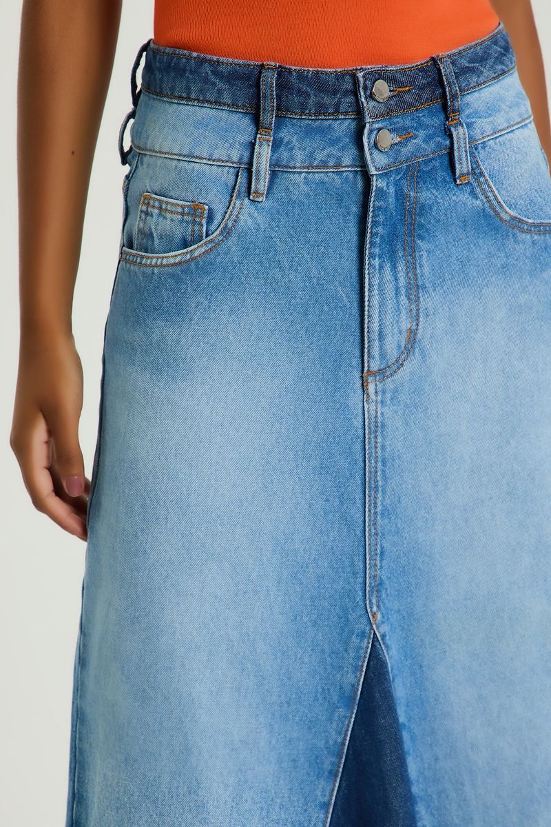 SAIA LONGA LAVAGEM FRENTE JEANS-JEANS