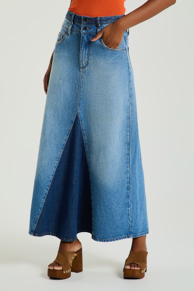 SAIA LONGA LAVAGEM FRENTE JEANS-JEANS