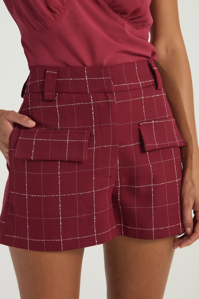 SHORT XADREZ COM LAPELAS - VERMELHO FORTE